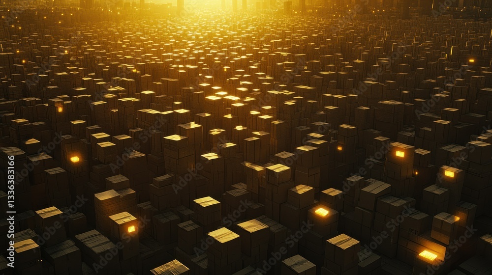 Poster A vast cityscape covered in many illuminated square structures
