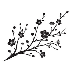 Simple cherry blossom branch black silhouette vector illustration