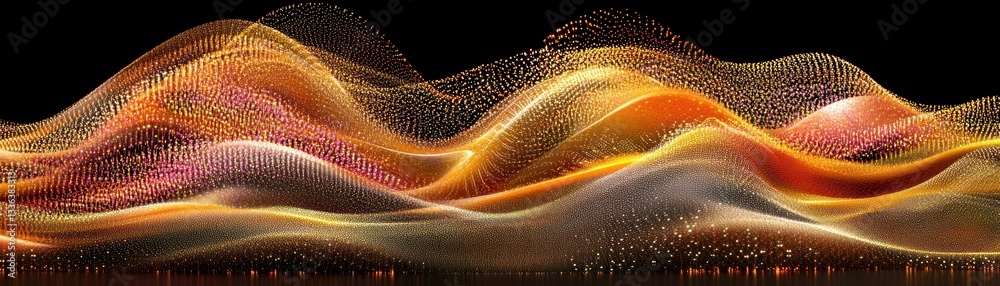 Poster Abstract rendering of glowing particles forming wave like patterns