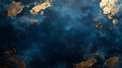 Obraz premium Abstract blue background with golden textured paint elements