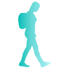Woman Walking Illustration with Colorful Design. Vector Silhouette.