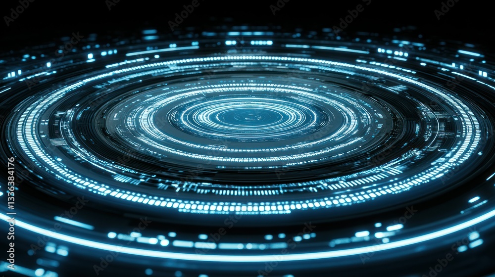 Poster Concentric Illuminated Circular Technology System Displaying Digital Information Abstractly