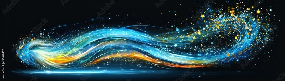 Poster An abstract illustration of colorful flowing lines on a dark background