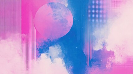 An abstract composition with a sphere and cloudy background textures