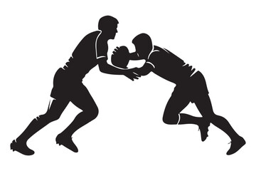 Rugby Players in Action Silhouette Vector Illustration for Sports Themes