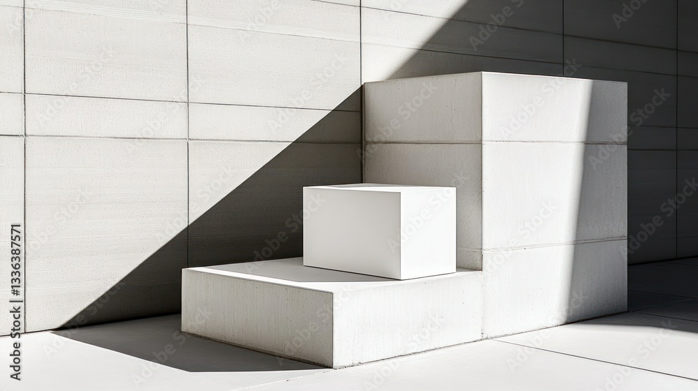Poster Geometric architecture showcasing minimalistic white blocks and contrasting shadows