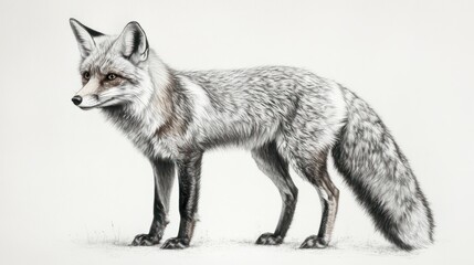 Fototapeta premium A detailed sketch illustration depicting a silver fox in a poised stance