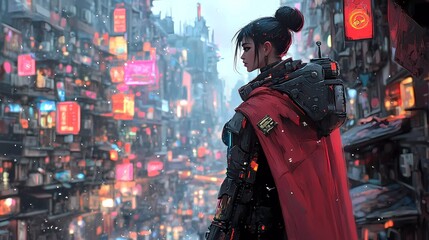 A cybernetic female with biomechanical implants and digital enhancements, representing advanced robotics and transhumanism in a futuristic comic book illustration style.