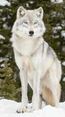 Obraz premium Majestic wolf standing gracefully amidst a snowy winter landscape setting