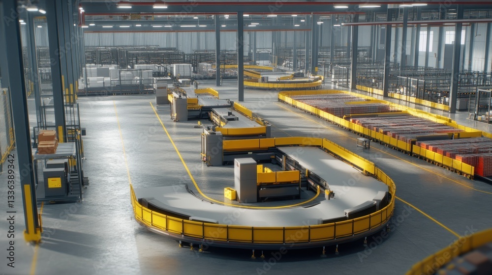 Poster interior view of an automated package distribution center