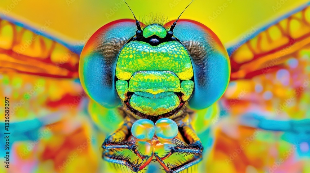 Poster a vivid macro close up of a colorful insect face