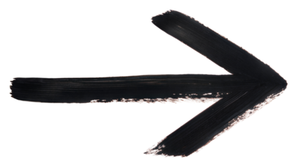 Hand drawn black brush stroke arrow on transparent background