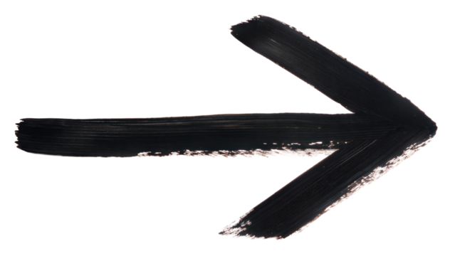 Hand drawn black brush stroke arrow on transparent background