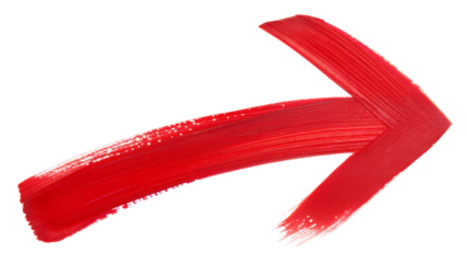 Hand drawn red brush stroke arrow on transparent background