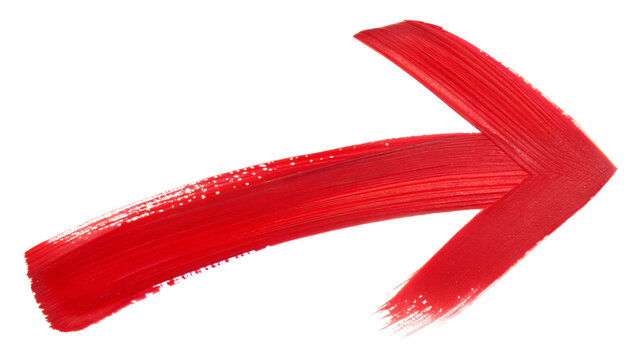 Hand drawn red brush stroke arrow on transparent background