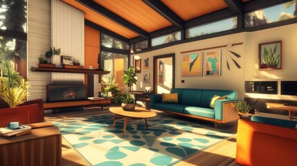 Fototapeta premium A modern home interior decorated with contemporary style and furnishings