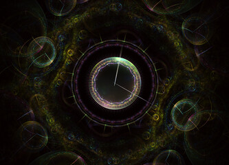 Abstract design of steampunk watch, digital fractal artwork.