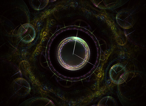 Abstract design of steampunk watch, digital fractal artwork.