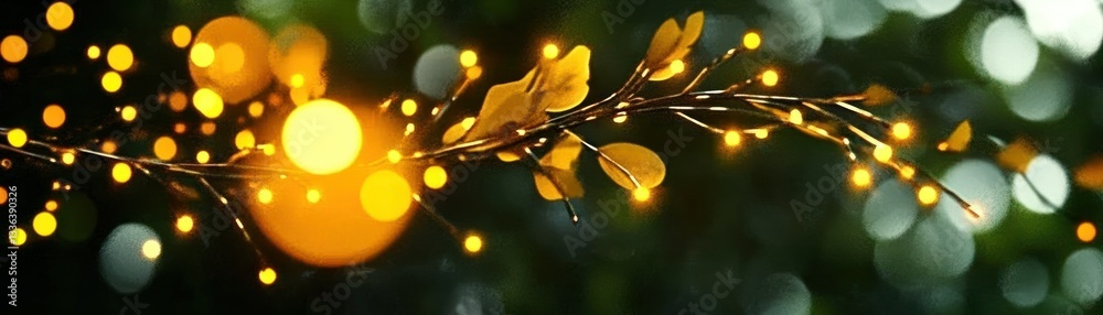 Poster a beautiful illuminated branch with blurred background and glowing lights