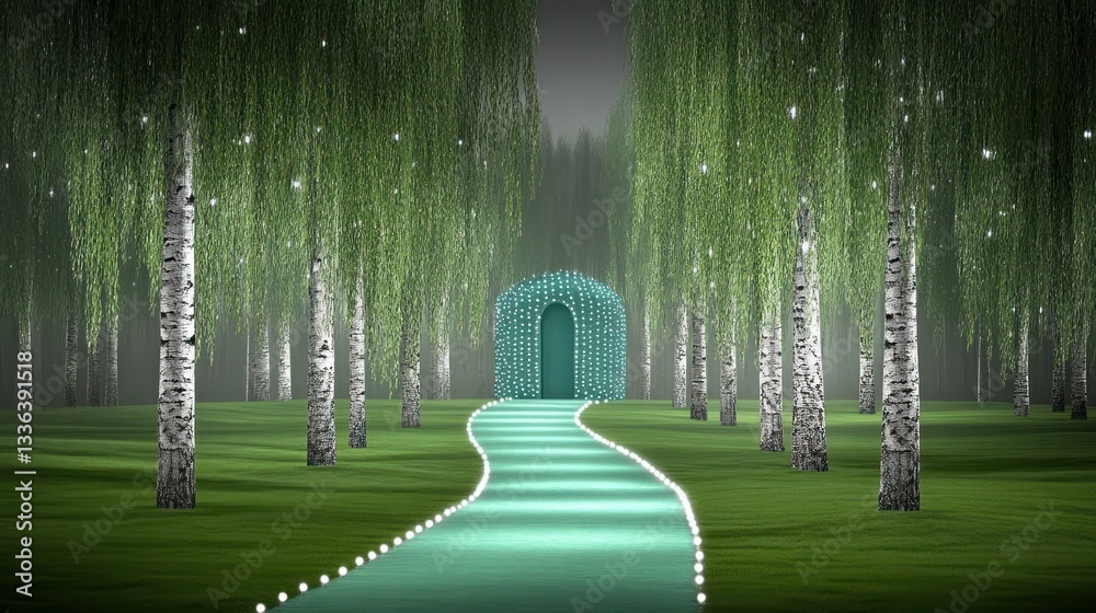 Poster A luminous path leads towards an inviting portal in a forest