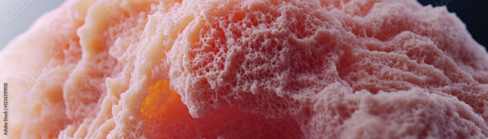 Poster a close up view showing textured pink colored foam