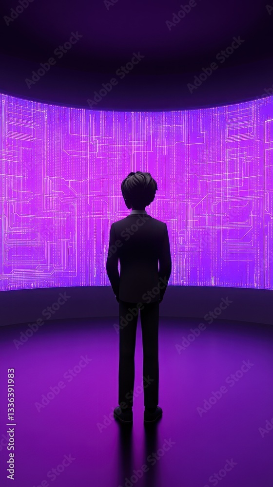 Poster Person Staring At A Digital Display Screen With Complex Lines