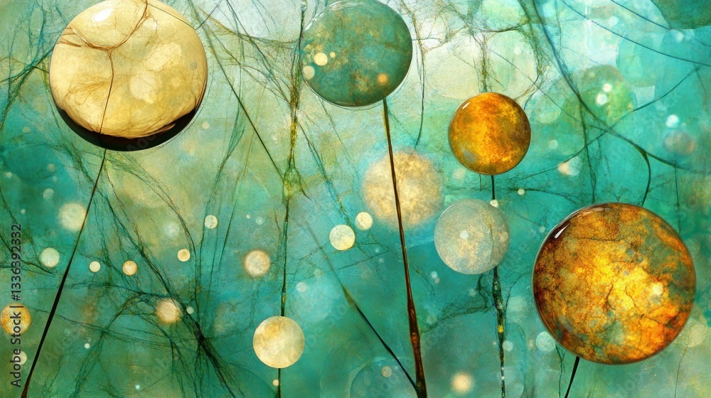 Poster Abstract artwork featuring floating spheres and delicate interconnected lines