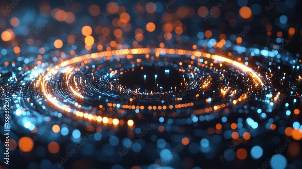 Aufkleber abstract digital visualization showcasing illuminated spiral rings in space