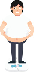 Fototapeta premium fat man was shocked by his overweight on the scales broken