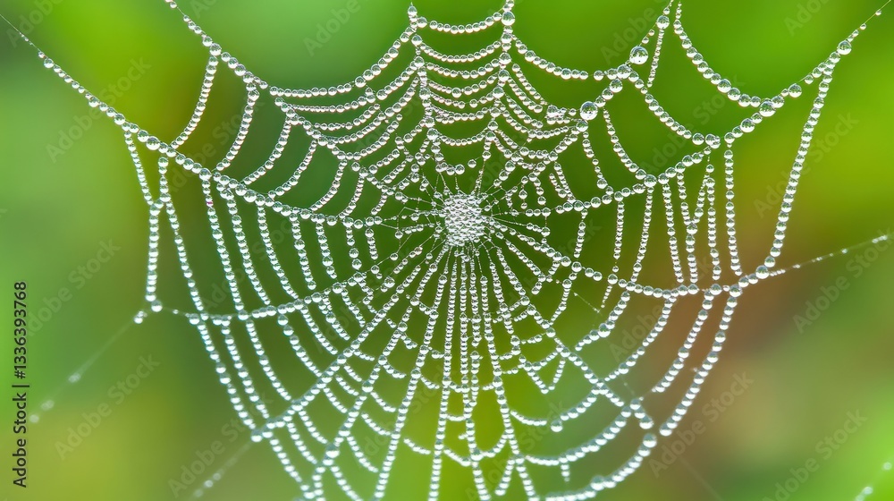 Poster a delicate spider web covered with tiny water droplets