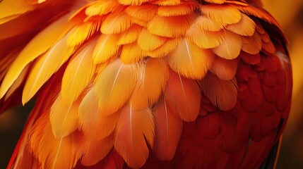 Obraz premium Vibrant Orange and Yellow Feathers of Exotic Bird Close-Up