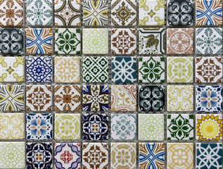 Colonial heritage patterned tiles in random floral, star, ornamental, engraving, and other abstract patterns. Handmade colonial tiles, or old heritage tiles in various colorful paint colors. Seamless 