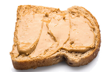 Delicious and healthy peanut butter on white  background