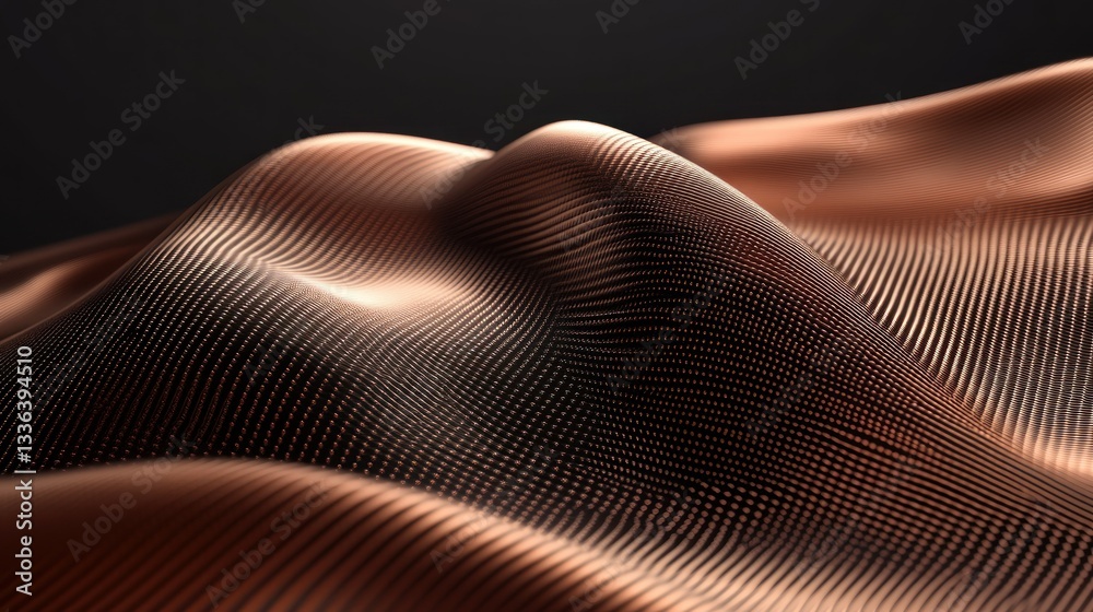 Poster wavy textured surface with copper color and a dark background
