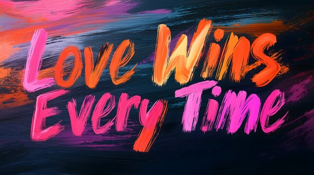 Love Wins Every Time Pink Typography Sunset Inspirational Art - Powered by Adobe
