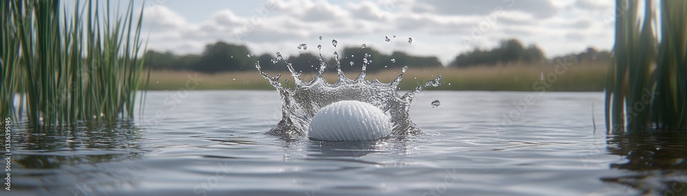 Poster A white object creating a splash in a body of water