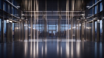 Futuristic interior design features reflective surfaces and ambient lighting beautifully