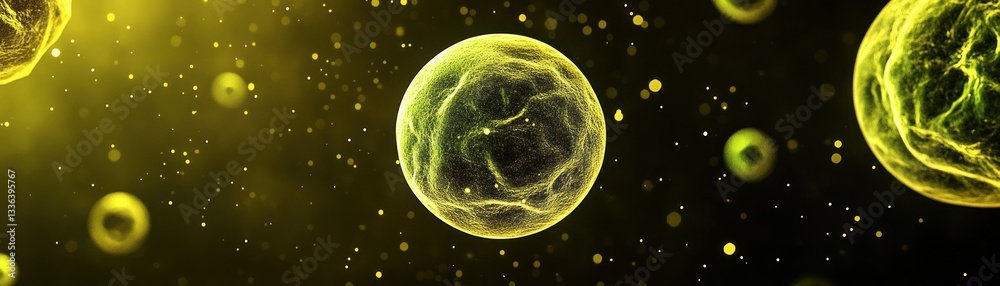 Poster Abstract image featuring illuminated glowing spheres in a dark space