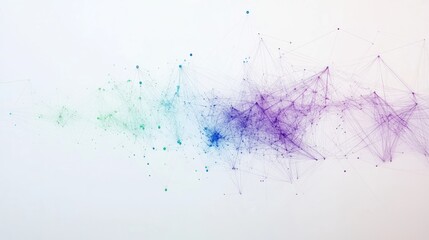 Fototapeta premium Abstract network graphic design, flowing lines, multicolored points, blank background, suitable for tech presentations, social media, or website banners