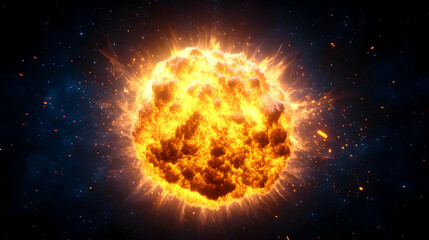 Obraz premium Fiery cosmic explosion, glowing sphere in dark space