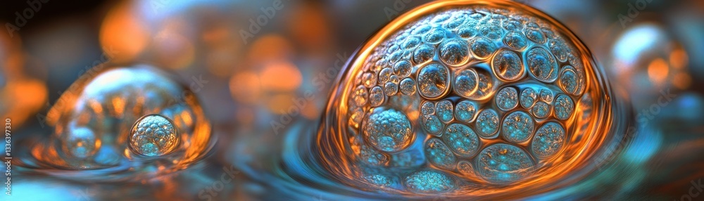 Poster close up of microscopic bubbles in an abstract liquid environment