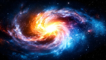 Fiery, swirling nebula in deep space; cosmic energy and vibrant colors