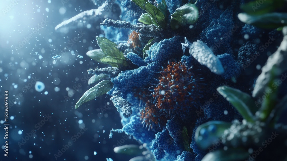 Poster detailed microscopic view of biological structures and cellular particles