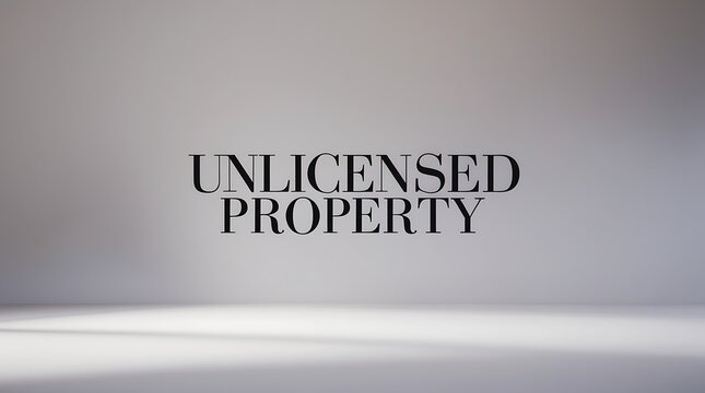 Text displaying unlicensed property in a minimalistic space with a soft color palette