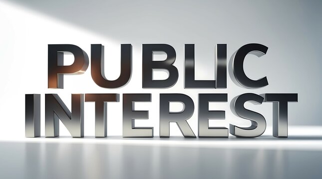 Metal letters forming the phrase public interest in a modern, minimalistic style
