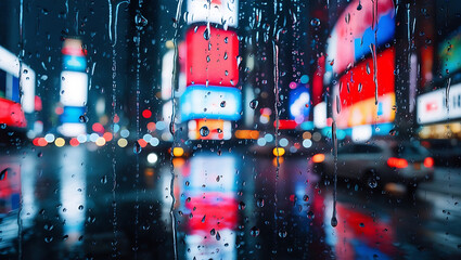 Naklejka premium City in Motion: Raindrops and Nighttime Radiance