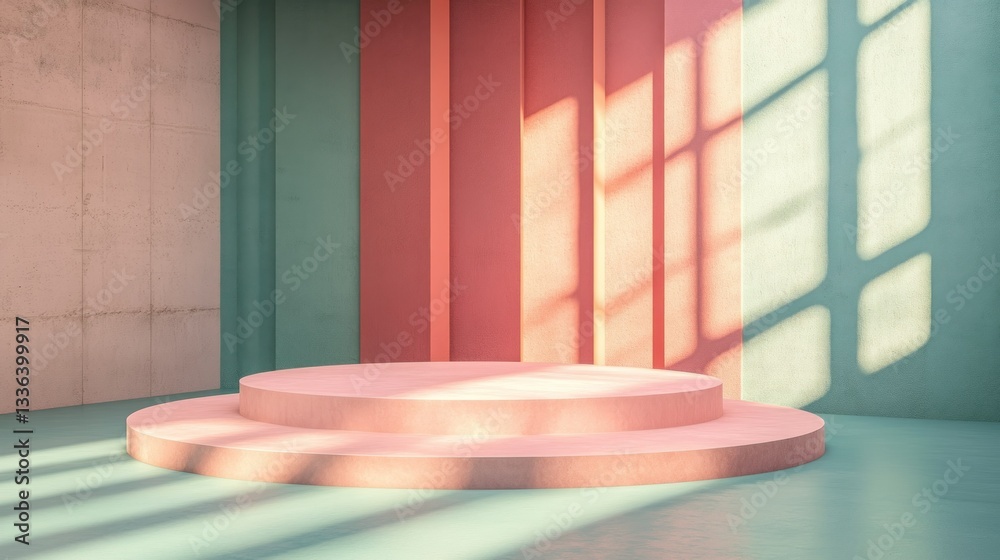 Poster a pastel colored abstract studio with simple geometric shapes