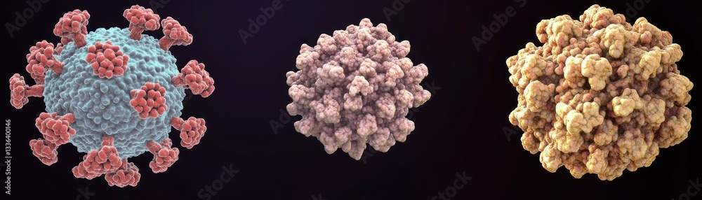 Poster illustrations depict several different viruses in biological and scientific context