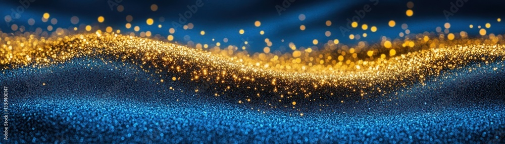 Poster abstract image depicting flowing waves of blue and golden light