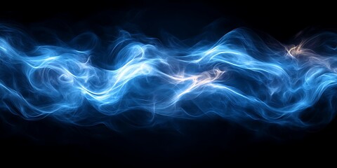 Obraz premium Abstract blue smoke waves, dark background